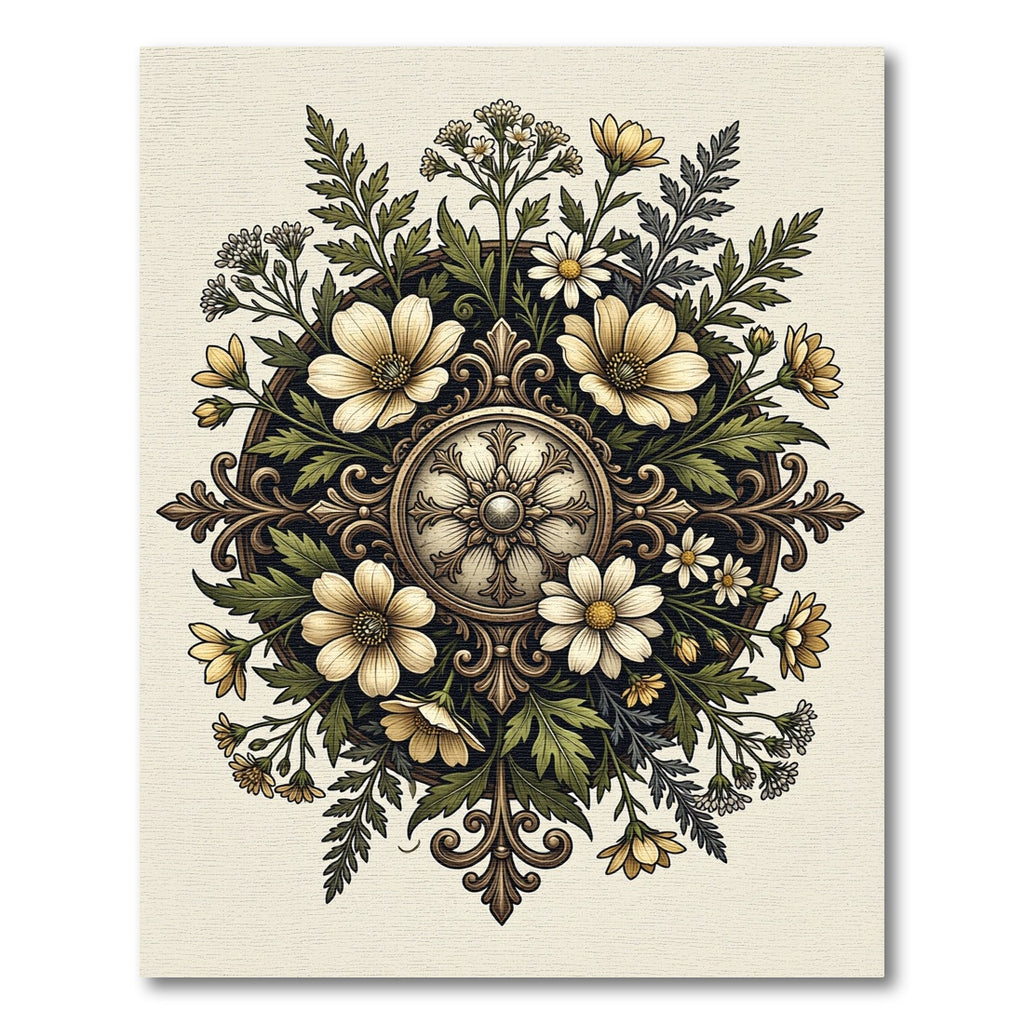 Elegant Cream Botanical Medallion Floral Rug