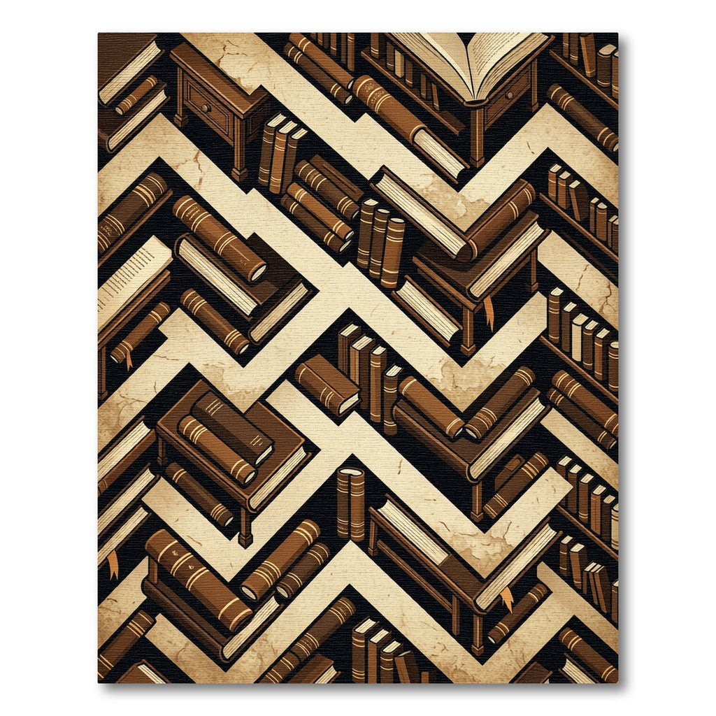 Antique Brown Bookshelf Zigzag Geometric Rug