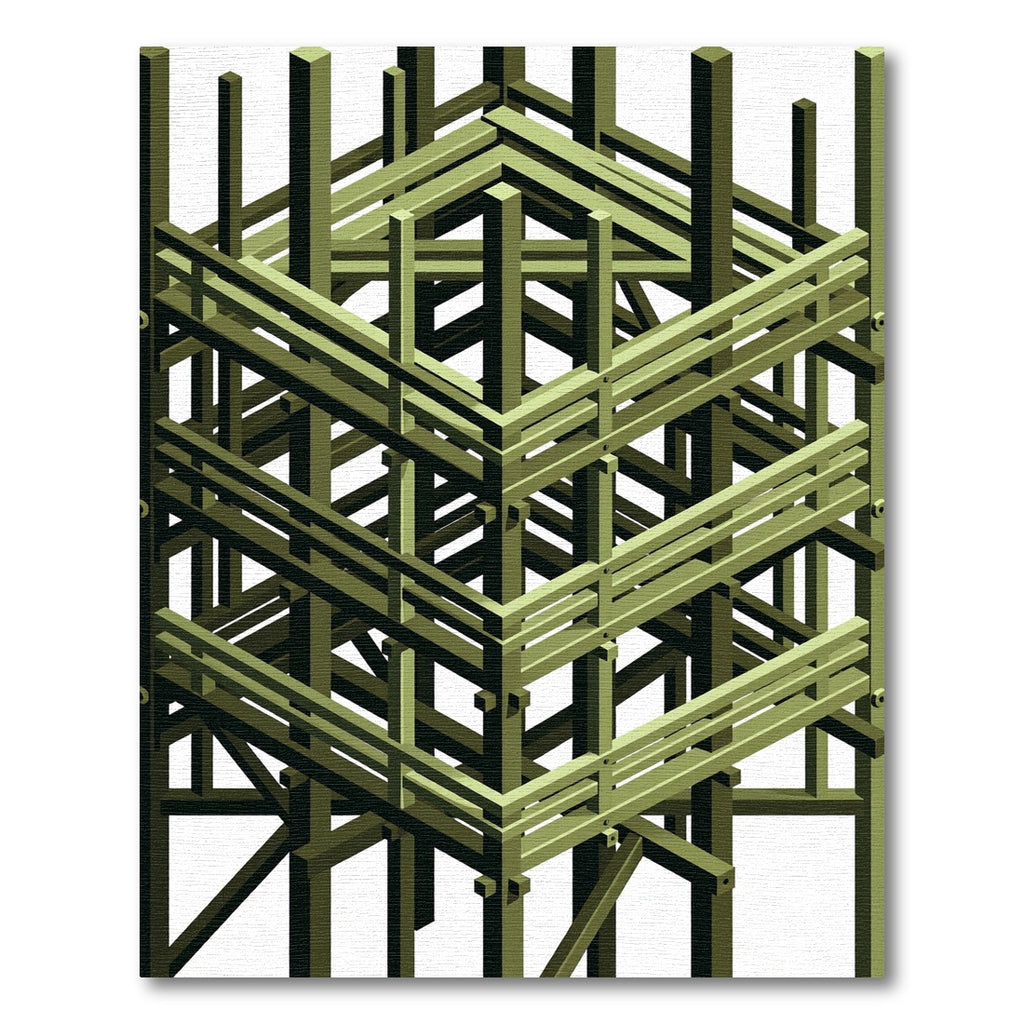 Green Geometric Rebar Abstraction Rug