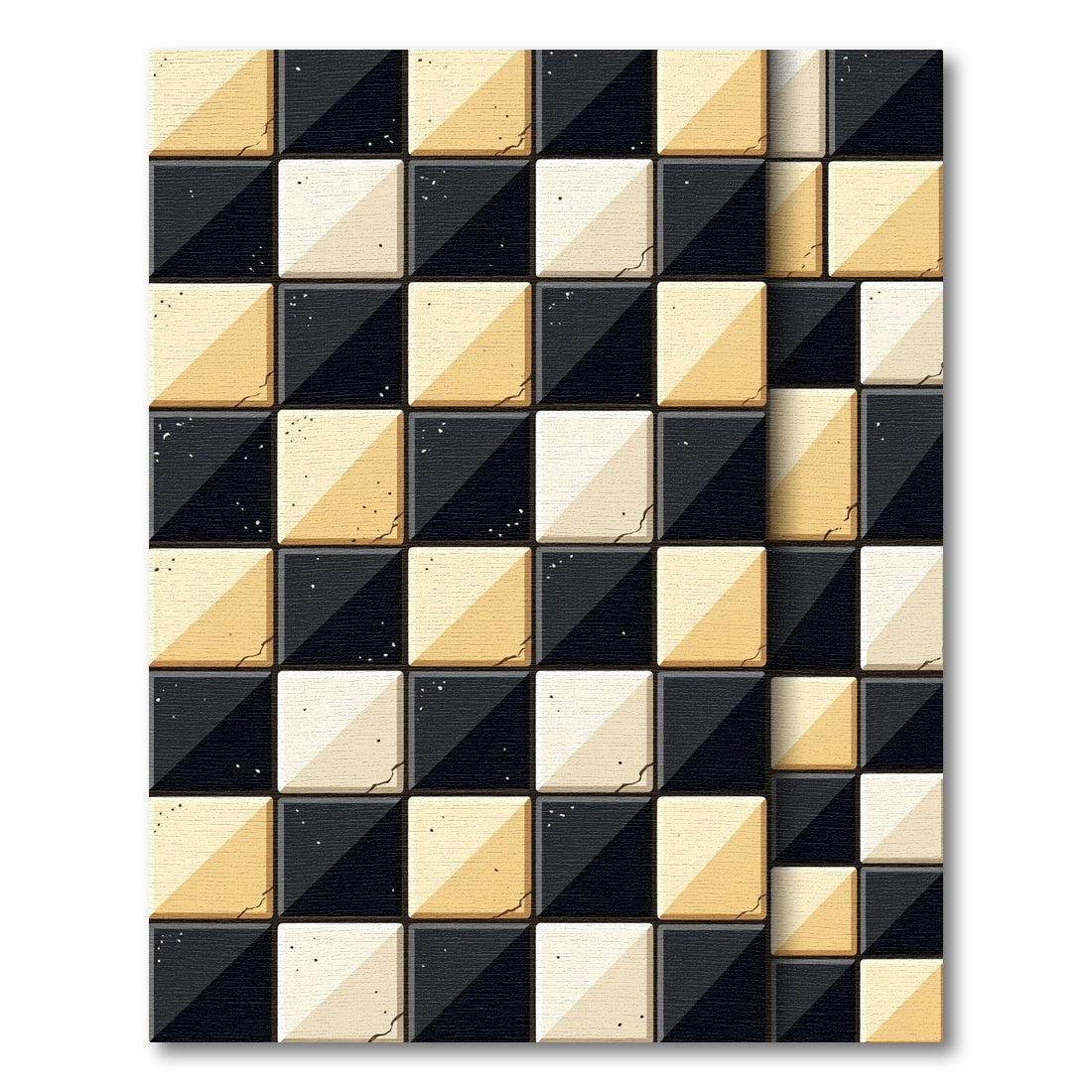 Black Gold Checkerboard Relief Tiles Rug