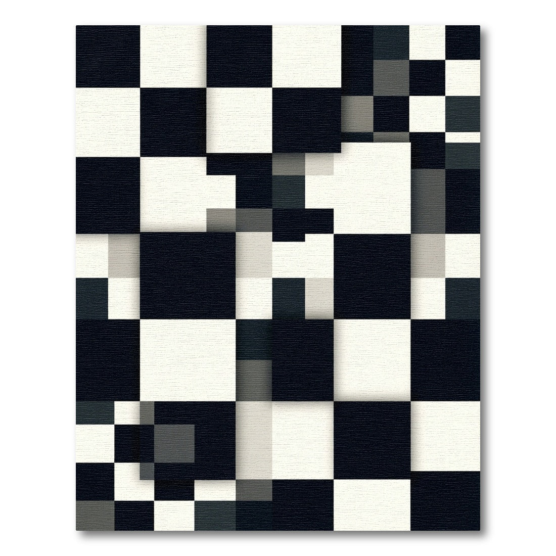 Monochrome Geometric Blocks Overlay Rug