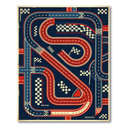 Retro Abstract Racing Track Midnight Blue Rug