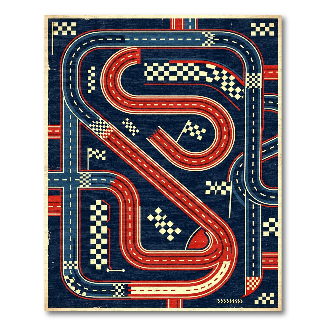 Retro Abstract Racing Track Midnight Blue Rug