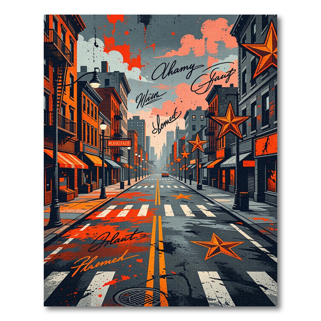 Urban Orange Star Street Splatter Rug