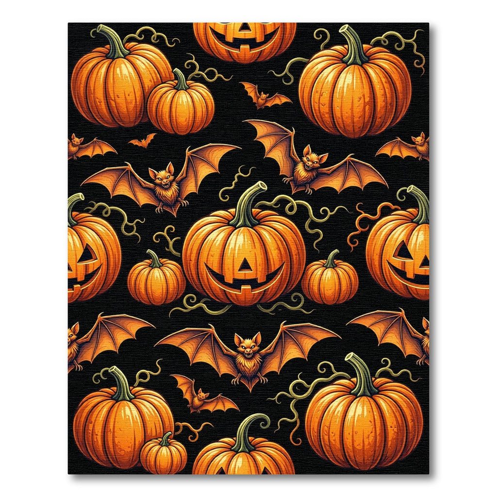 Spooky Orange Jack O Lantern Bat Rug