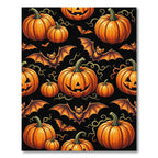 Spooky Orange Jack O Lantern Bat Rug