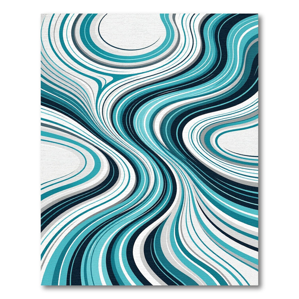 Abstract Teal and Slate Flowing Waves Rug