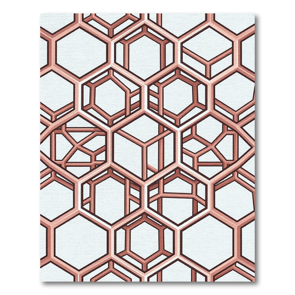 Copper Geometric Hexagon Illusion Structure Rug