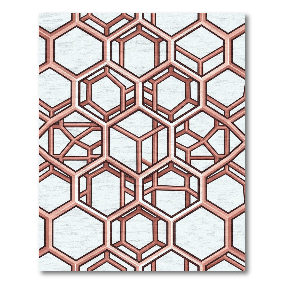 Copper Geometric Hexagon Illusion Structure Rug