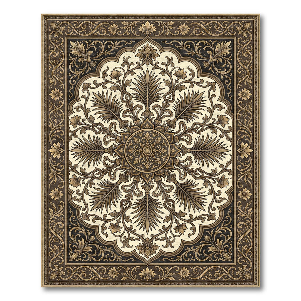 Classic Floral Medallion Brown Ivory Rug