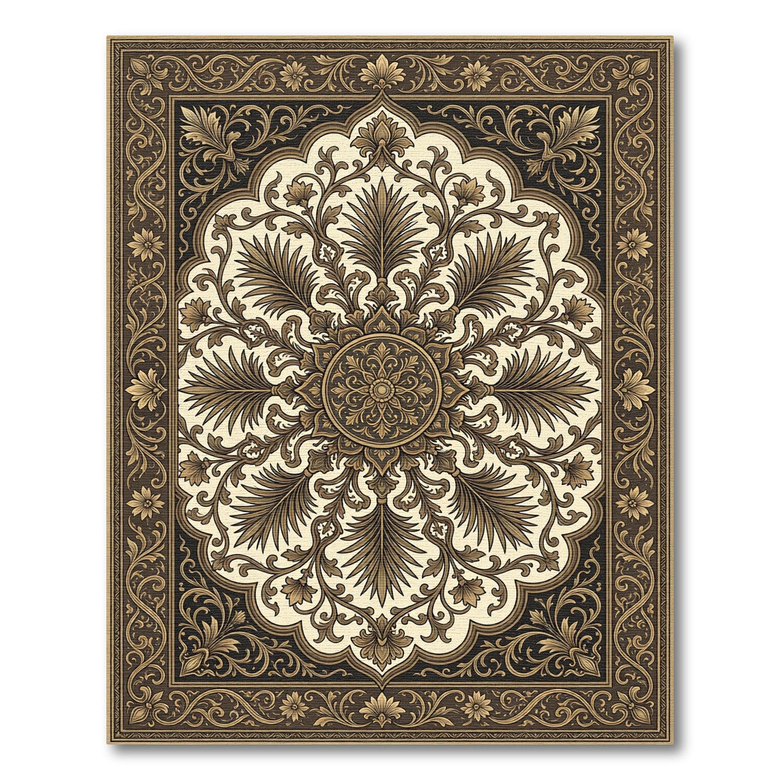 Classic Floral Medallion Brown Ivory Rug