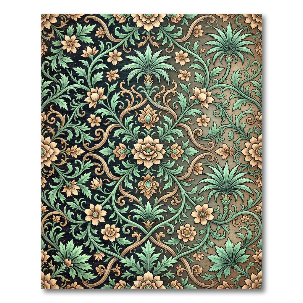 Elegant Sage and Gold Floral Scroll Rug
