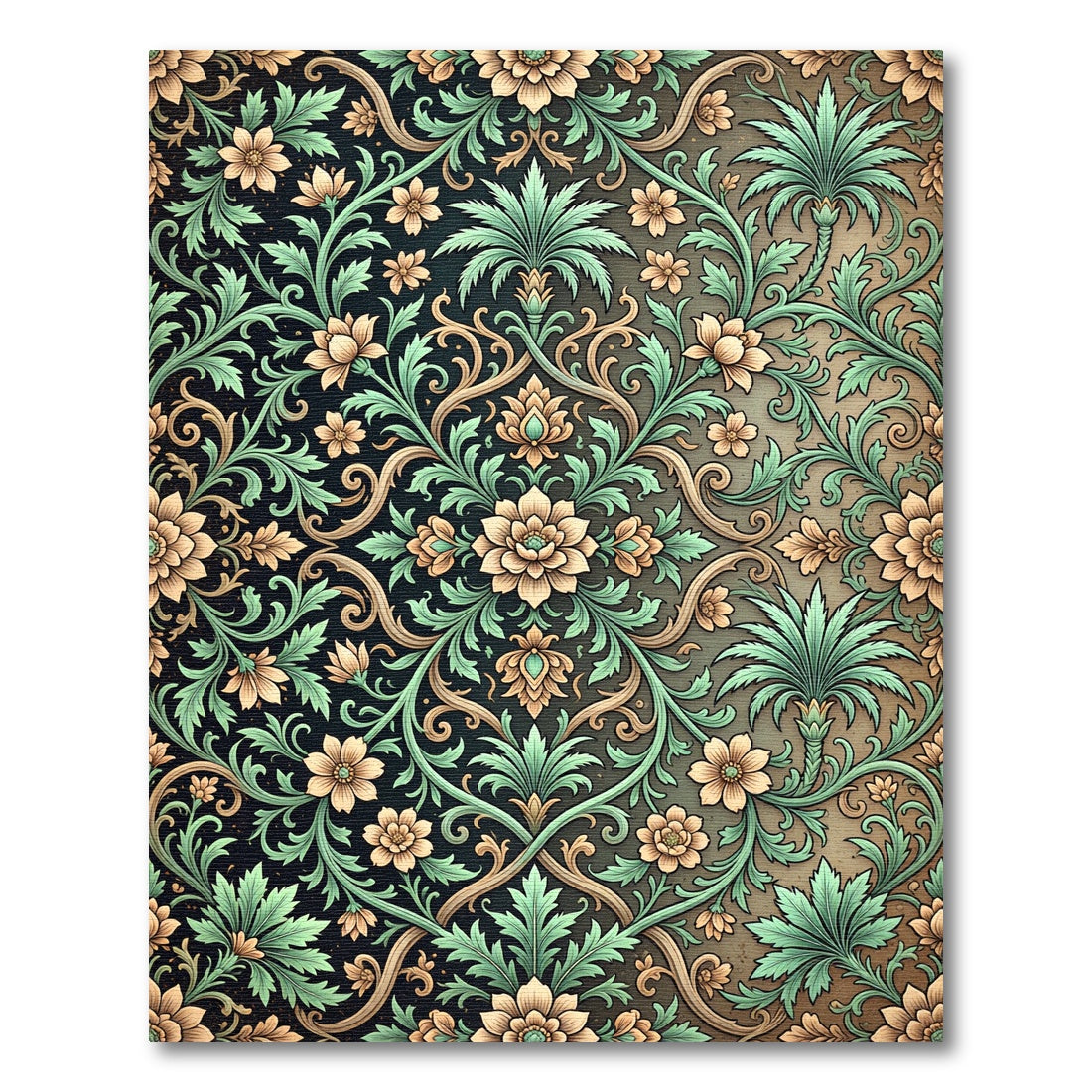 Elegant Sage and Gold Floral Scroll Rug
