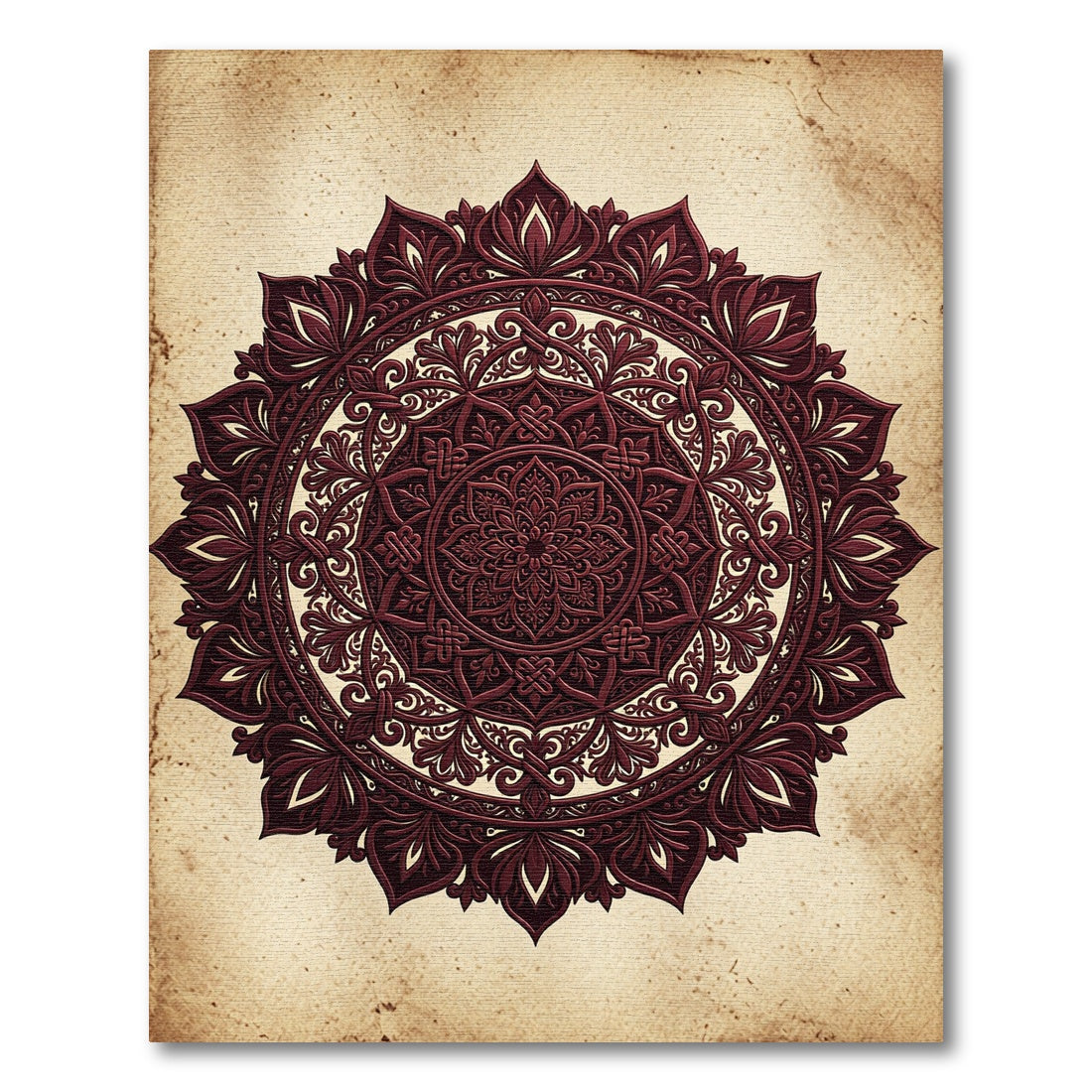 Ornate Deep Crimson Floral Mandala Rug