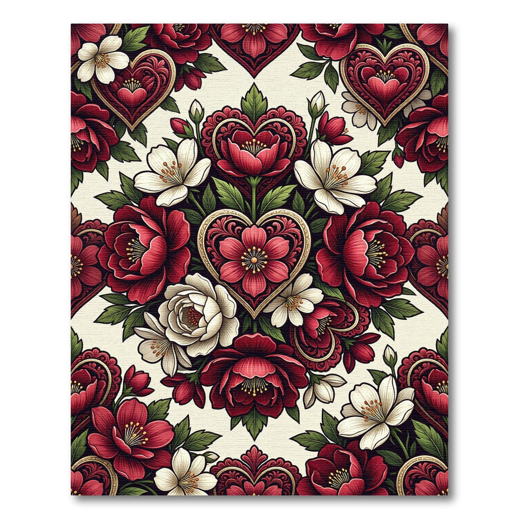Crimson White Floral Heart Bouquet Rug