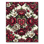 Crimson White Floral Heart Bouquet Rug