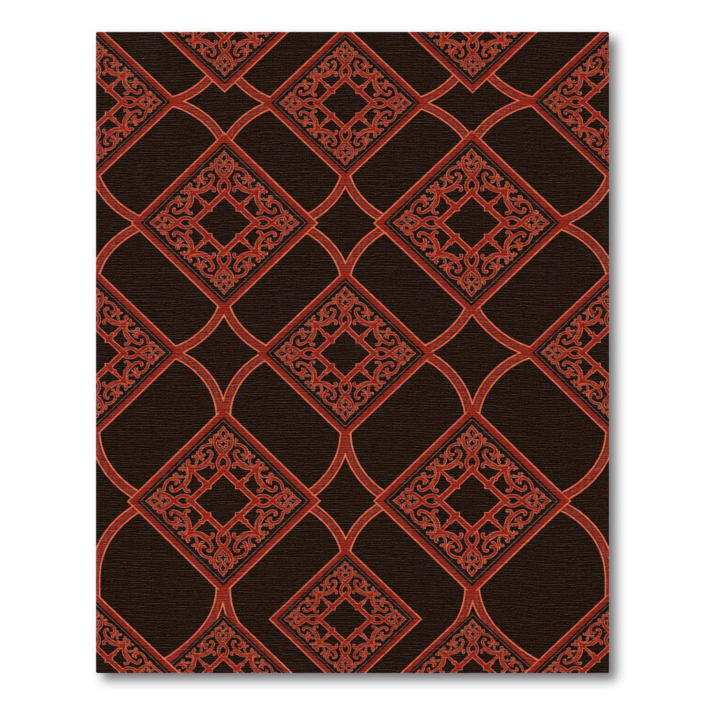 Deep Red Lattice Scrollwork Inlay Rug