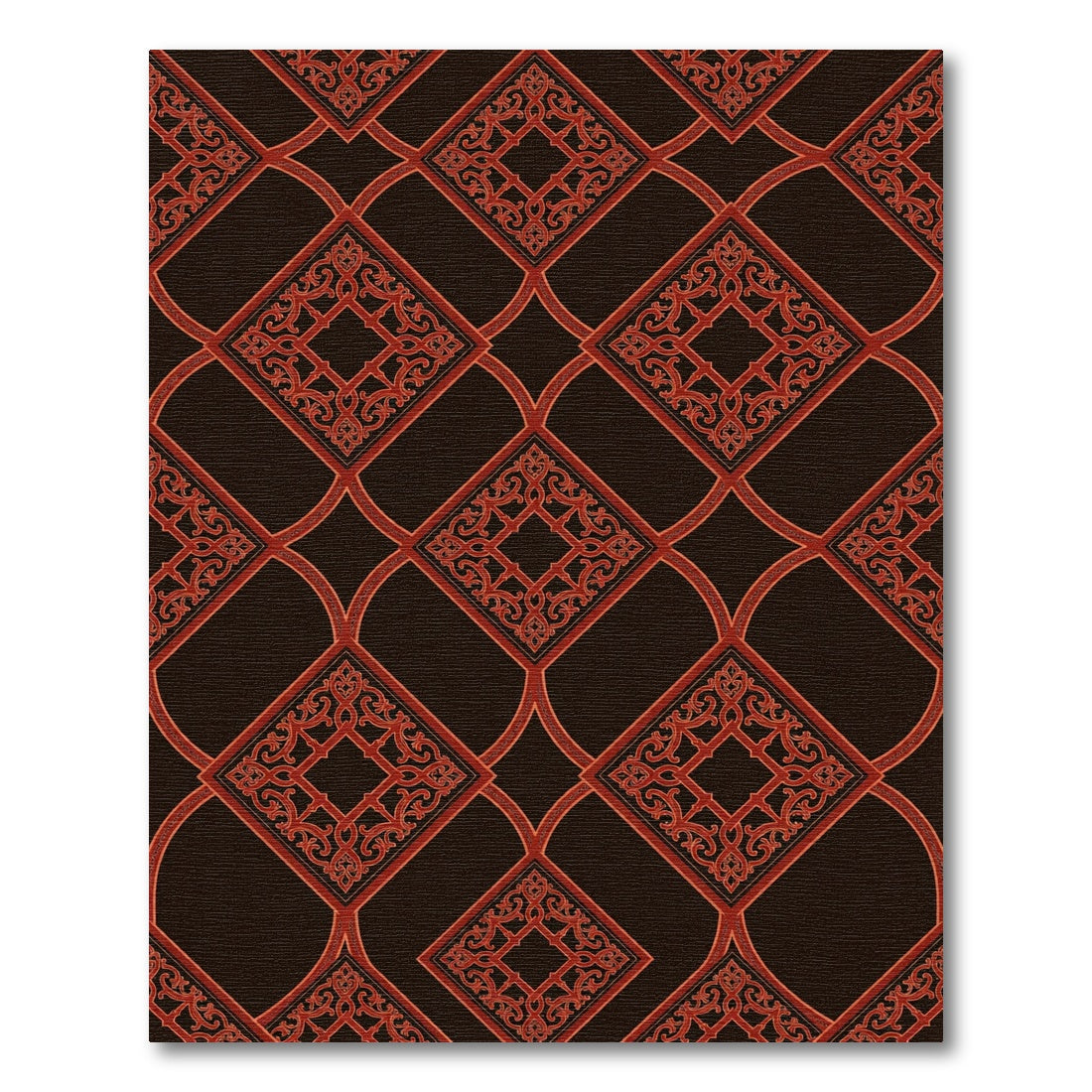 Deep Red Lattice Scrollwork Inlay Rug