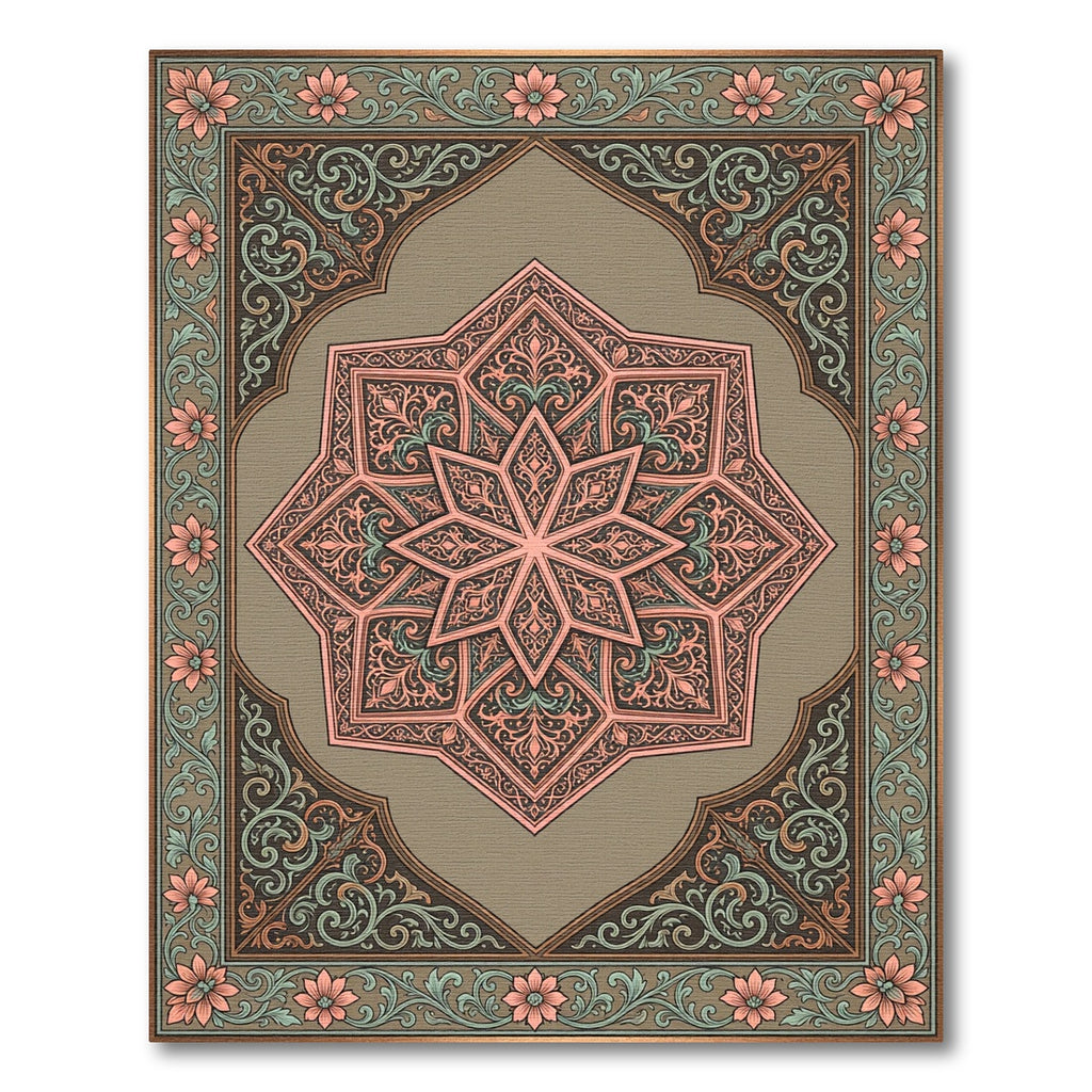 Coral Pink Intricate Floral Star Rug