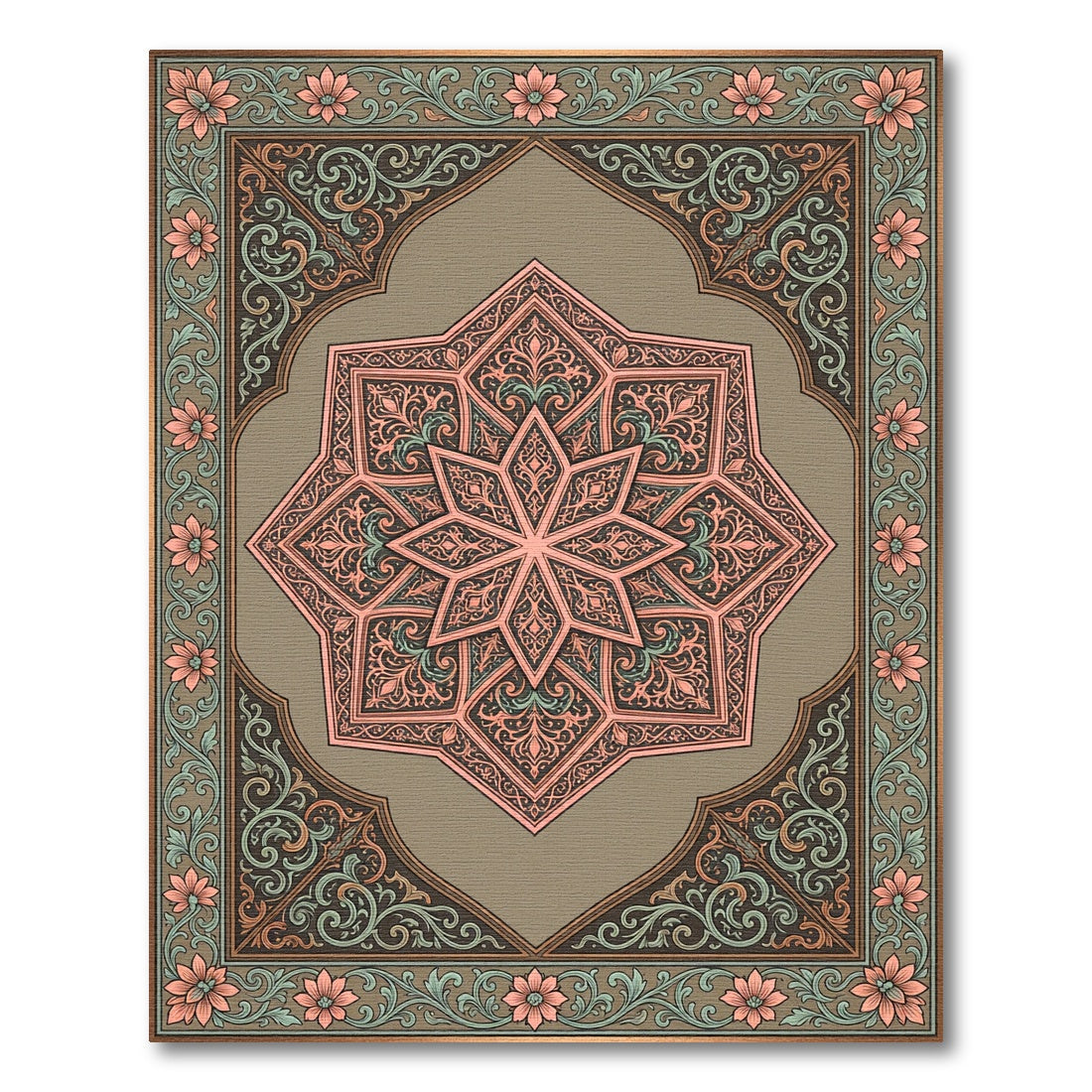 Coral Pink Intricate Floral Star Rug
