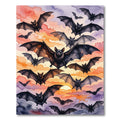 Watercolor Twilight Bat Flock Sunset Rug