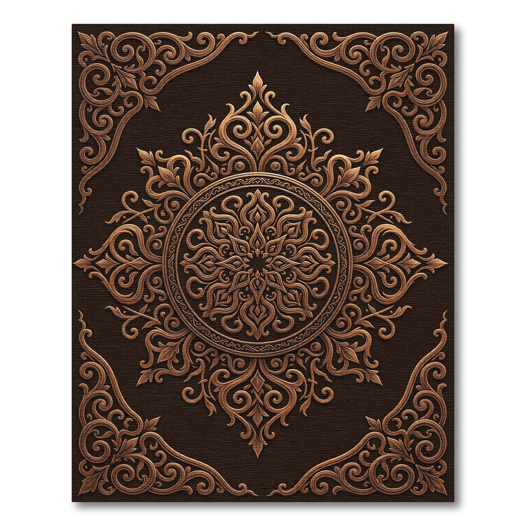 Ornate Bronze Floral Medallion Rug