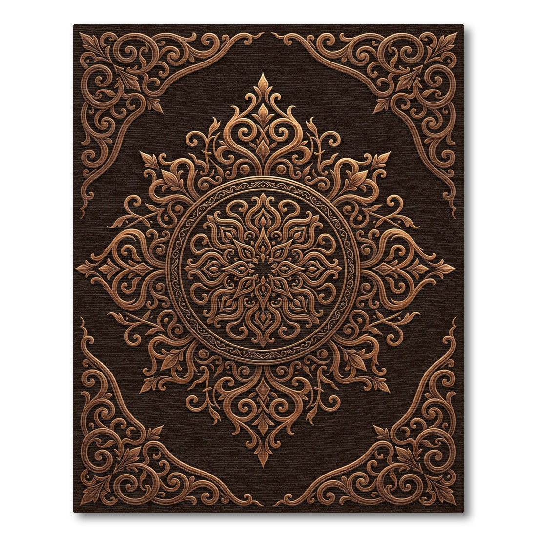 Ornate Bronze Floral Medallion Rug