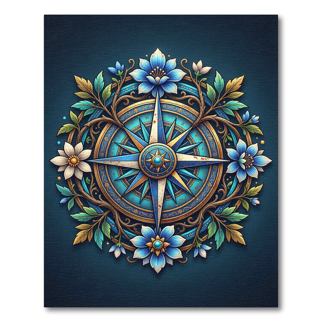 Botanical Blue Compass Floral Medallion Rug