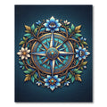 Botanical Blue Compass Floral Medallion Rug