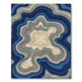 Blue and Cream Abstract Topographic Line Rug