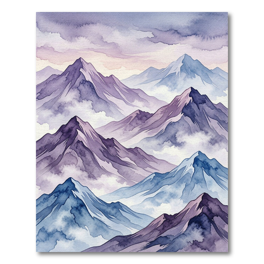 Watercolor Mountain Peaks in Lilac and Blue Rug
