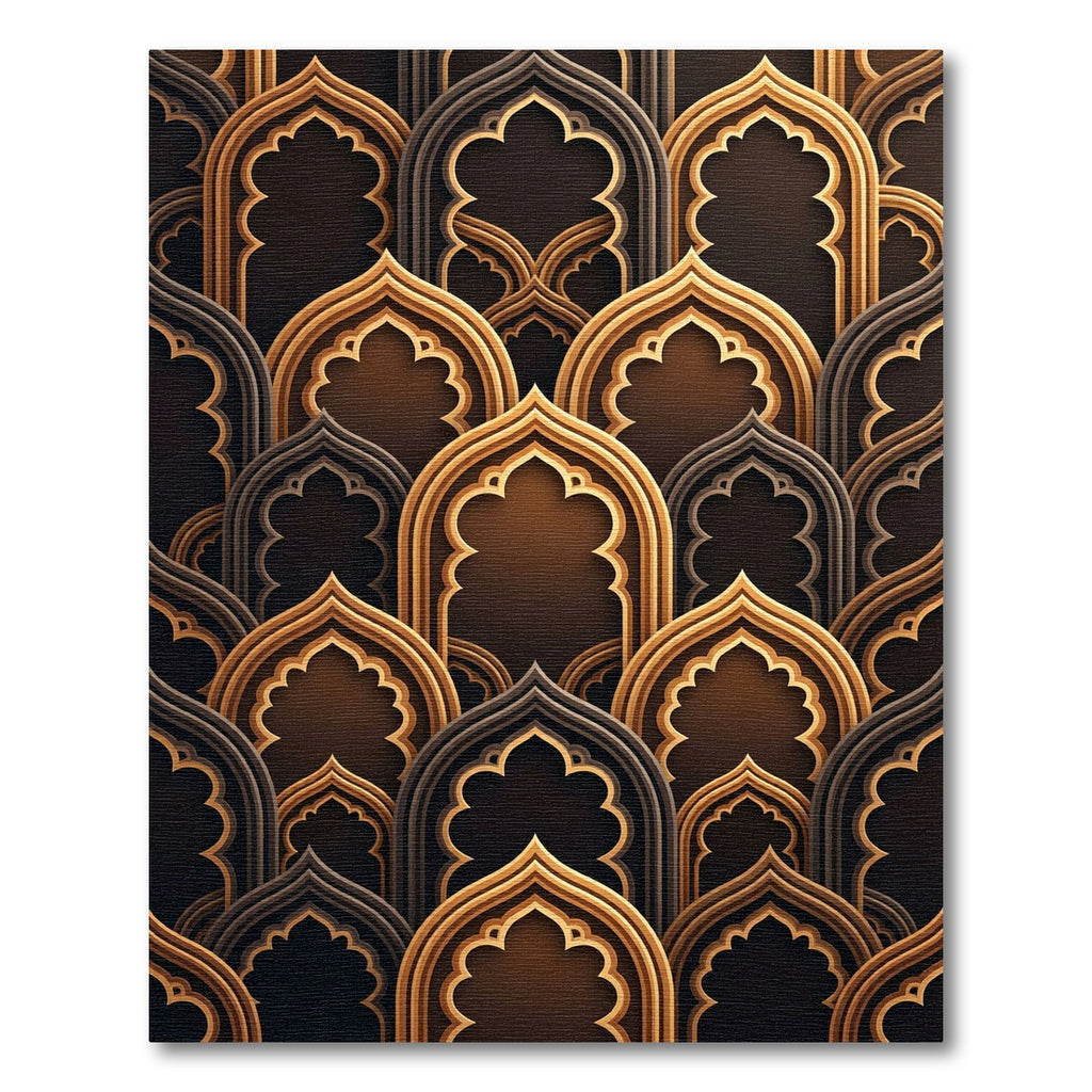 Golden Arch Overlay Geometric Espresso Decorative Rug
