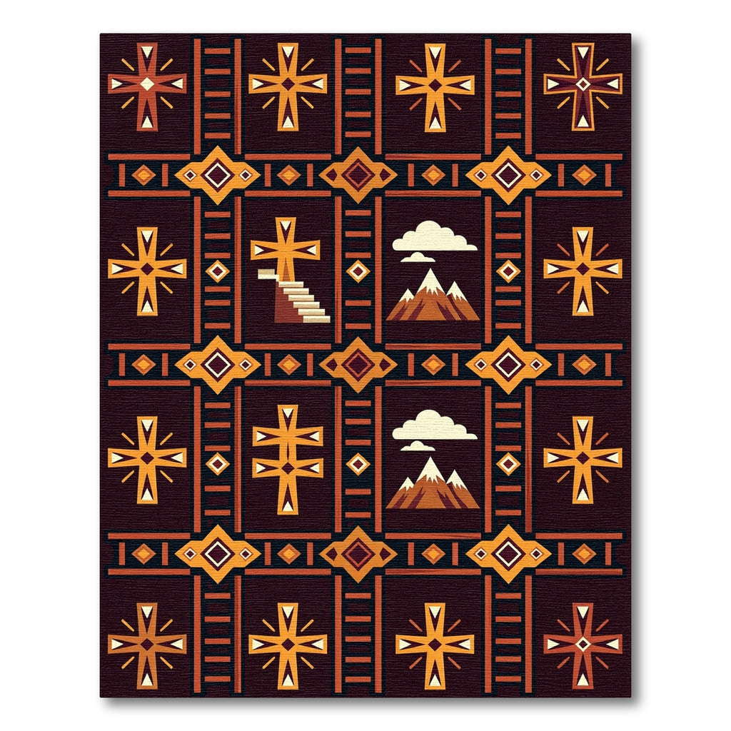 Earthy Geometric Cross Mountainscape Rug