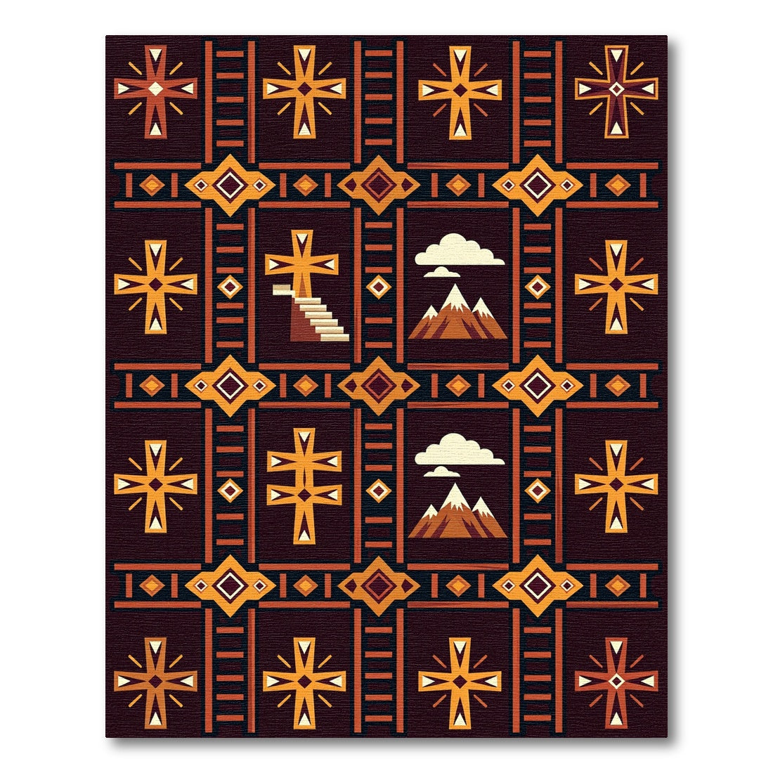 Earthy Geometric Cross Mountainscape Rug