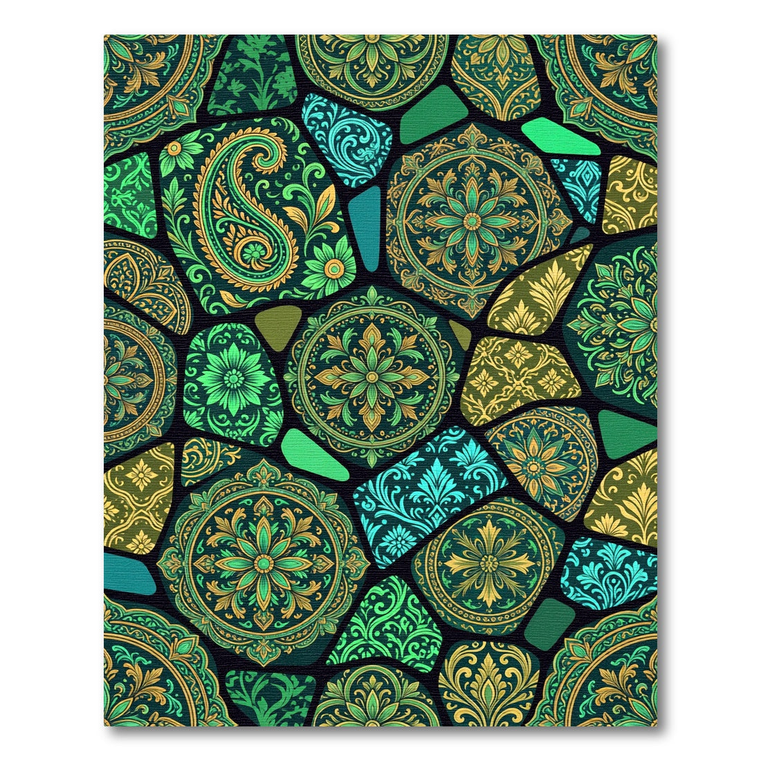 Emerald Green Floral Mosaic Rug