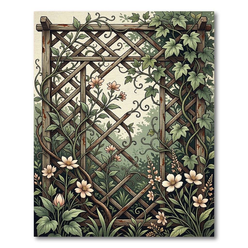 Vintage Garden Trellis with Wildflowers Rug