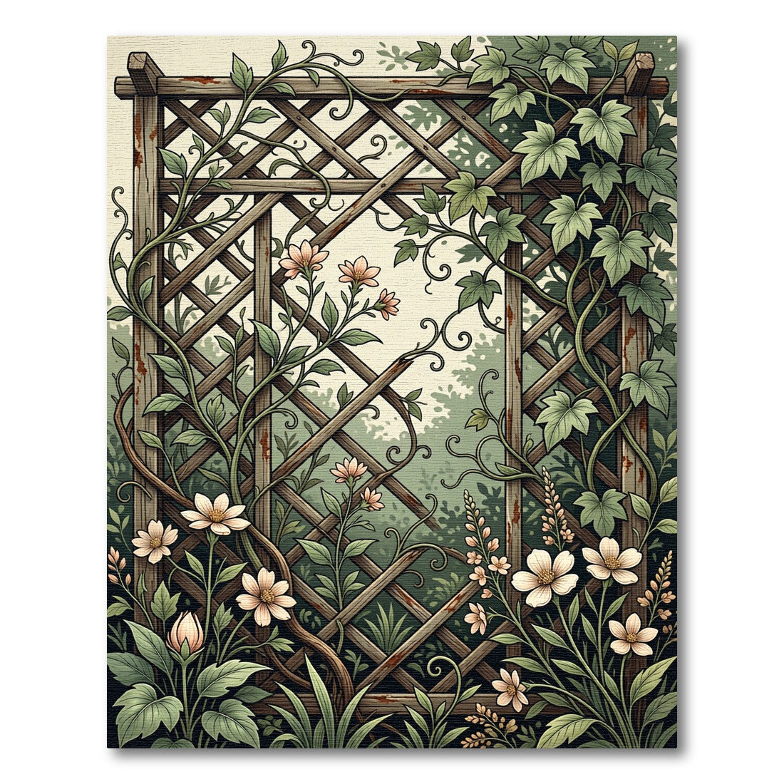 Vintage Garden Trellis with Wildflowers Rug