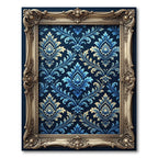 Blue Ornate Damask Scroll Accent Rug