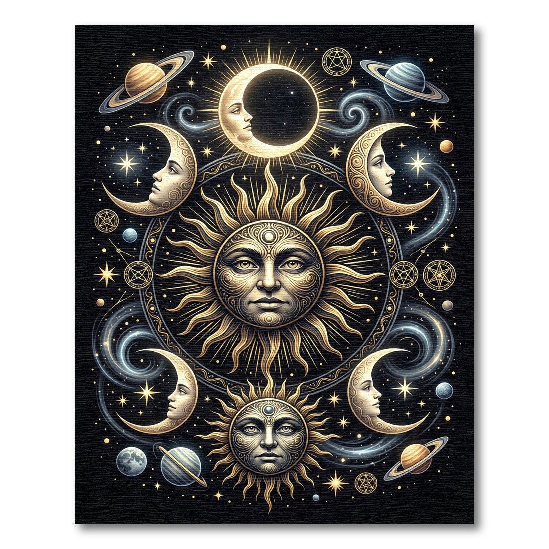 Celestial Sun Moon Spiral Galaxy Rug