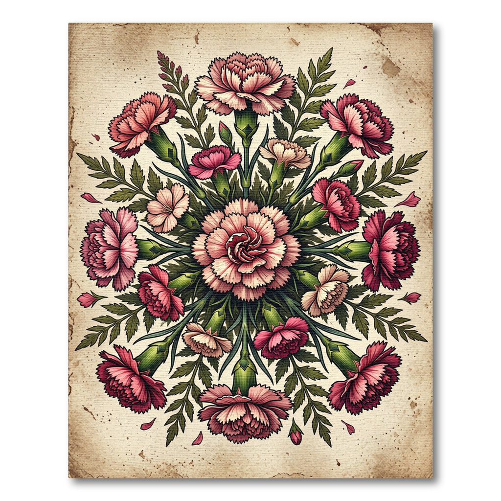 Vintage Pink Carnation Floral Mandala Rug
