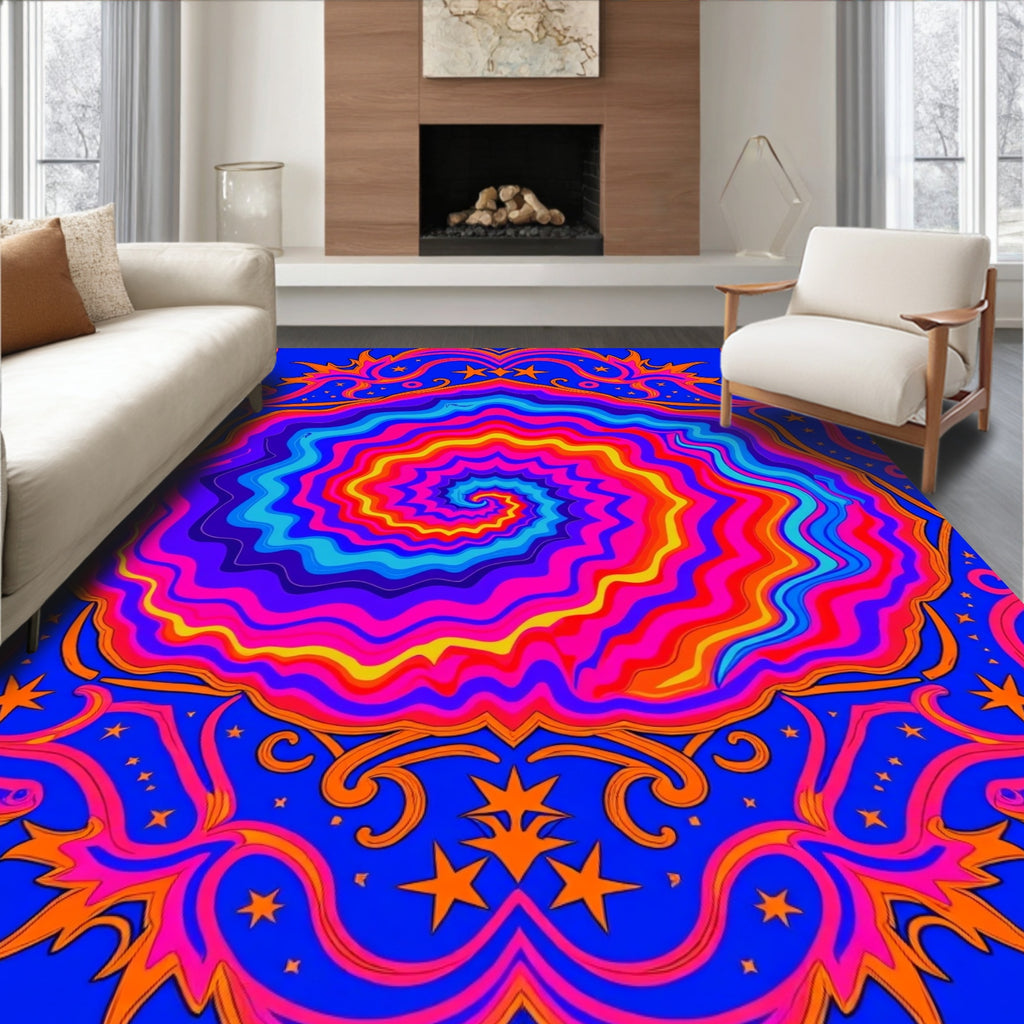 Vibrant Psychedelic Swirl Star Rug