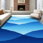 Layered Blue Mountain Landscape Pattern Rug