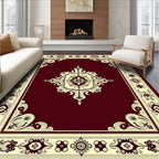 Maroon Floral Scrollwork Medallion Design Rug