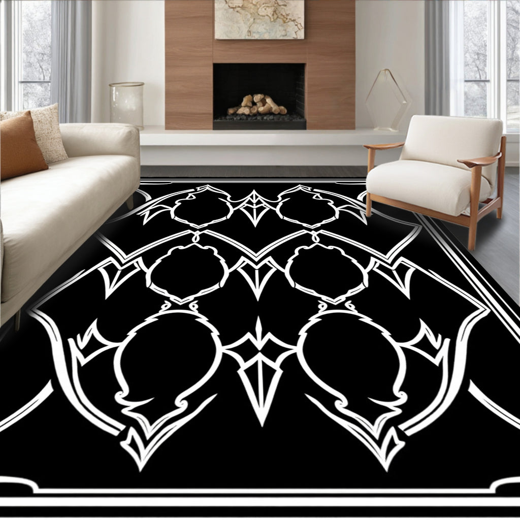 Gothic Ornate Black White Pattern Rug