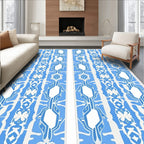 Blue White Intricate Geometric Pattern Rug