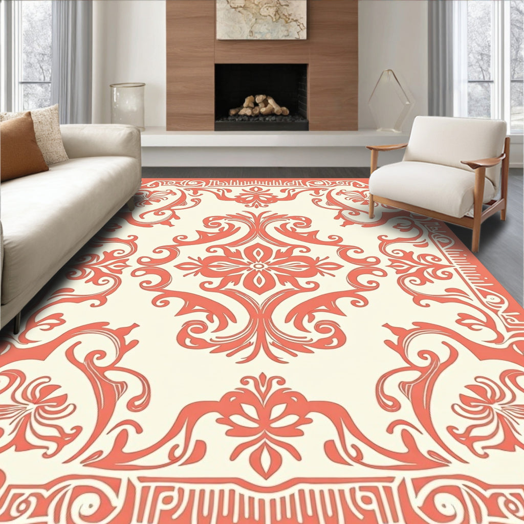 Coral Victorian Floral Art Nouveau Pattern Rug