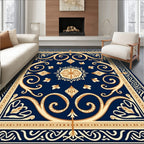 Classic Floral Swirls Navy and Gold Rug