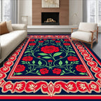 Red Rose Botanical Garden Pattern Rug