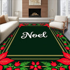 Red Poinsettia Green Border Rug