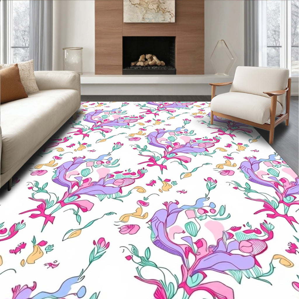Whimsical Floral Swirl Pattern Rug